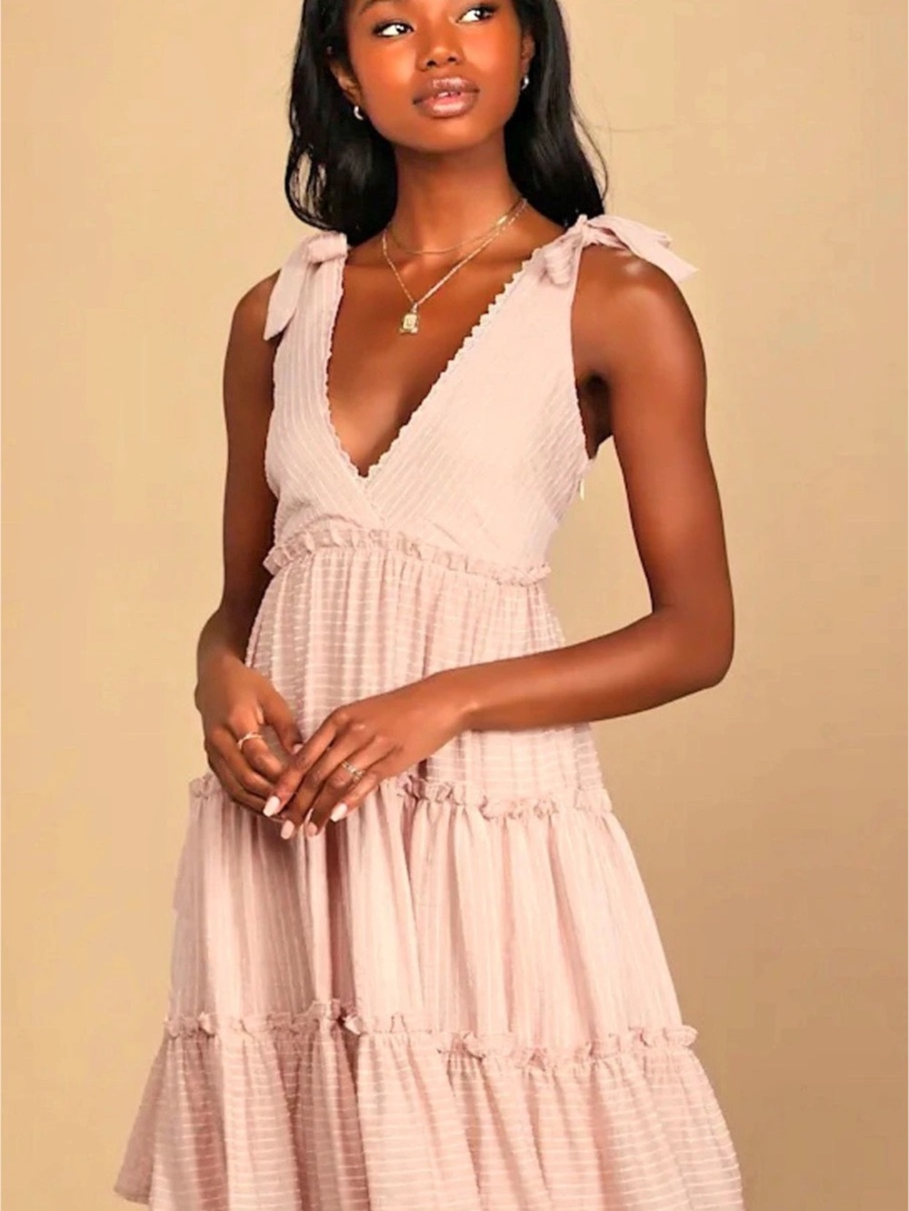 Lulus one to remember Tiered Tie-Shoulder Dress in Pink Size Small NWT